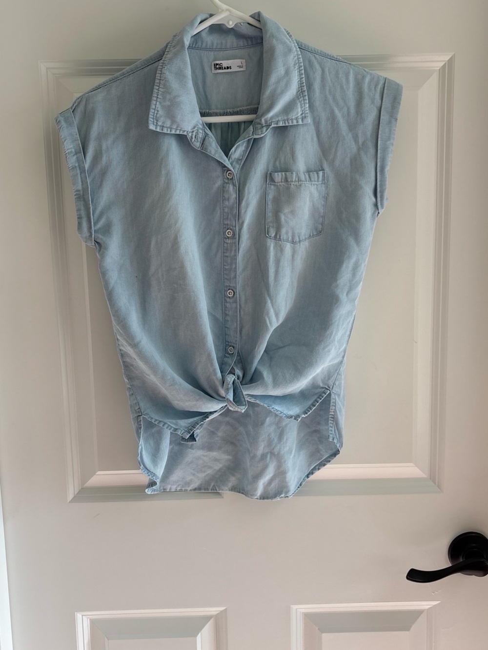 Epic Threads Light Blue Button-Down Tie-Front Top
